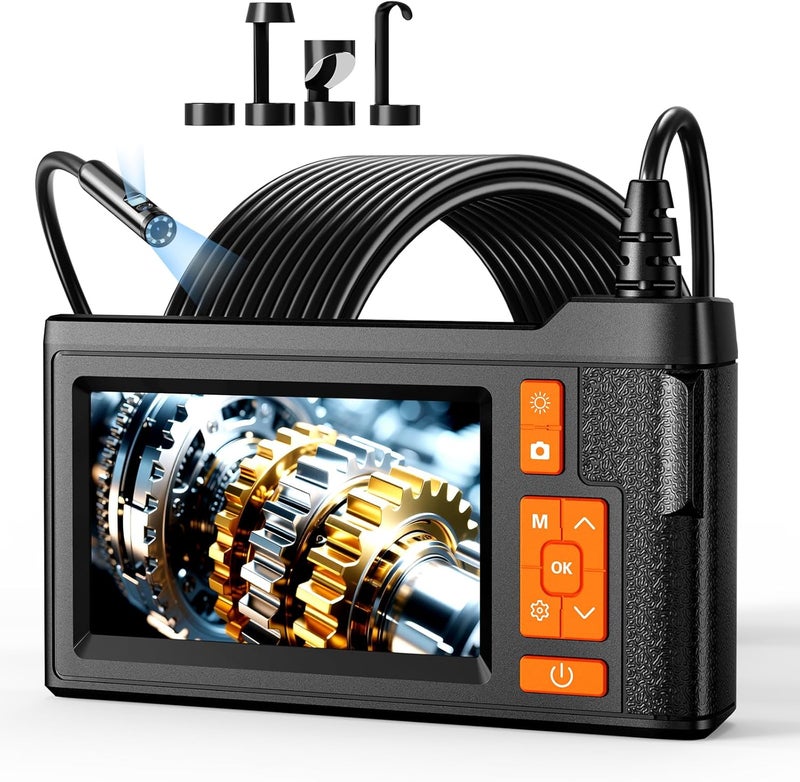 GinoCaco Dual Lens Endoscope Camera with Light, 4.3" Borescope with Photo/Video Function & Free(Built in 32GB Card), 16.4FT Semi-Rigid Snake Cable with IP67 Waterproof for Pipe, Engine & HVAC Inspection - Image 1